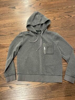 The Kooples Gray Hooded Sweatshirt with Zip Chest Pocket